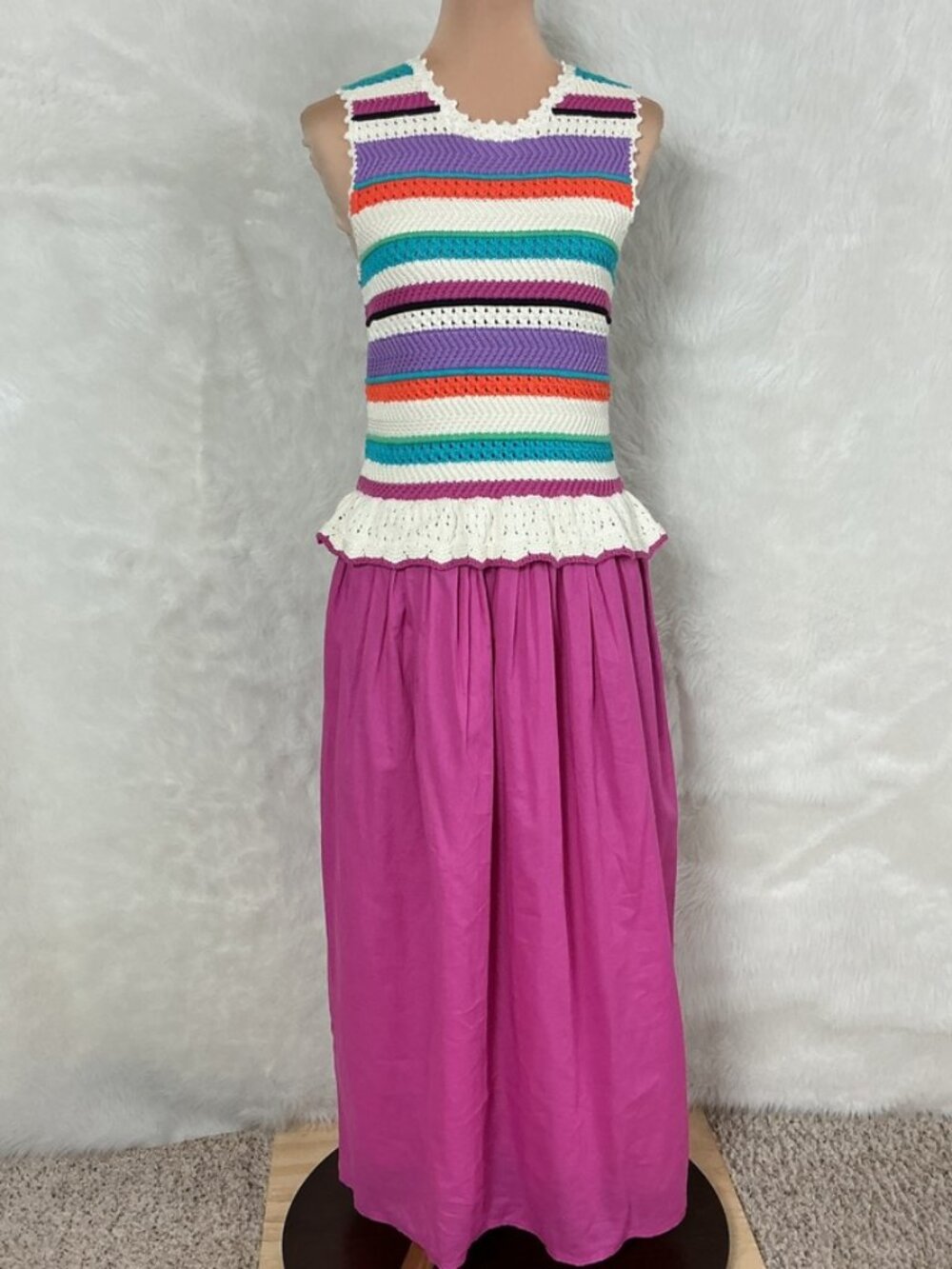 Banjanan Pink Purple Heather Sleeveless Crochet Maxi Dress NWT S